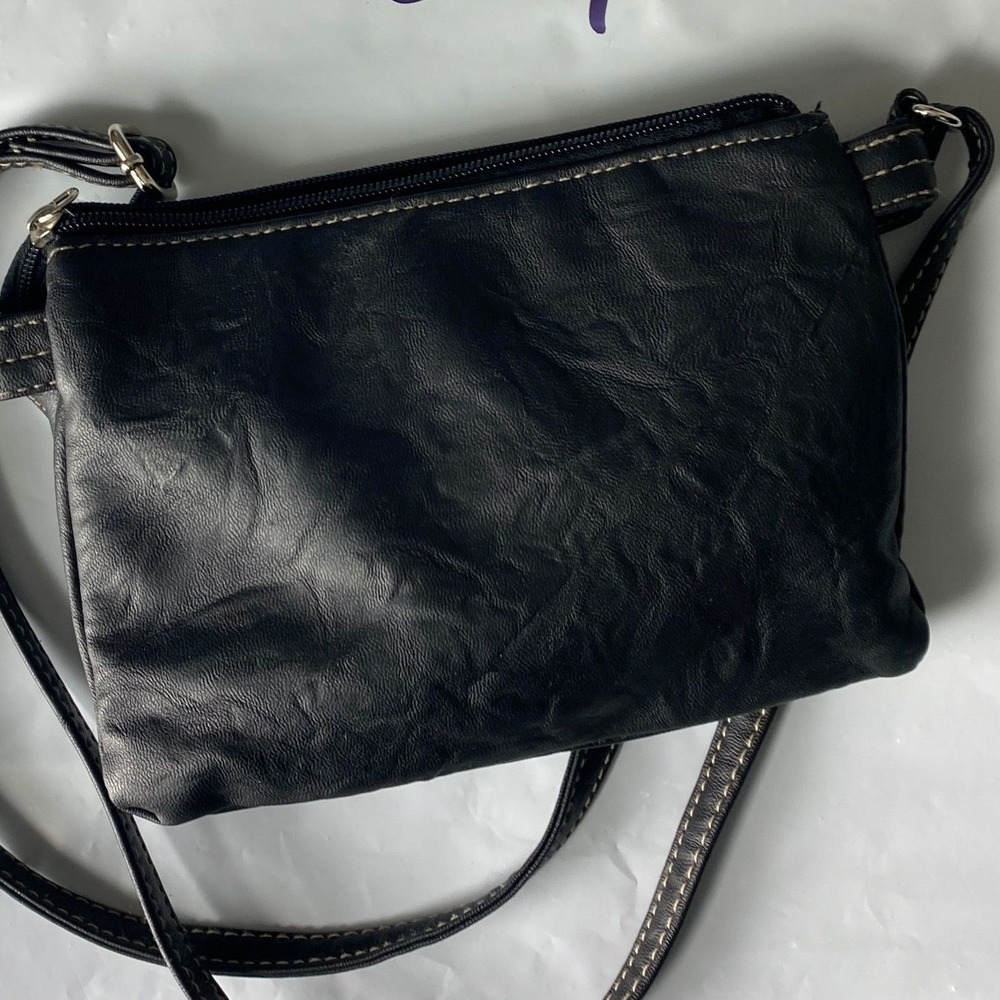 Black Leather Crossbody Bag Small‎ Zip Pouch Phone Bag
